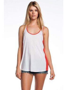AIKO Weekend Starr Tank Top White Ignite Red Oversized Jersey NWT